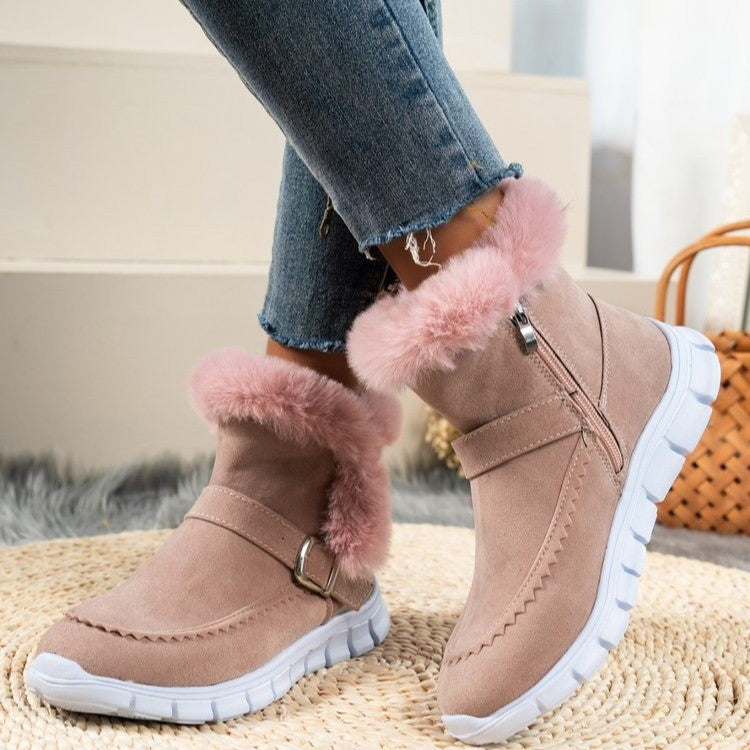 Damen Schneestiefeletten mit Fellrand und Schnalle
