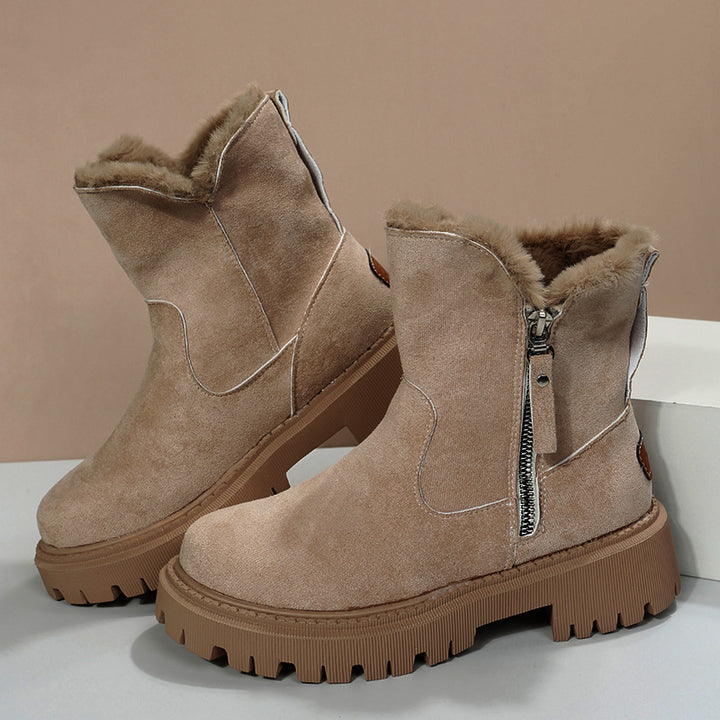 Gefütterte Damen Schneestiefel mit Plüschumschlag