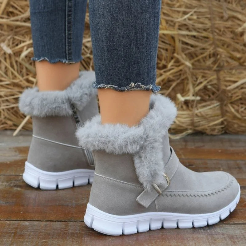Damen Schneestiefeletten mit Fellrand und Schnalle
