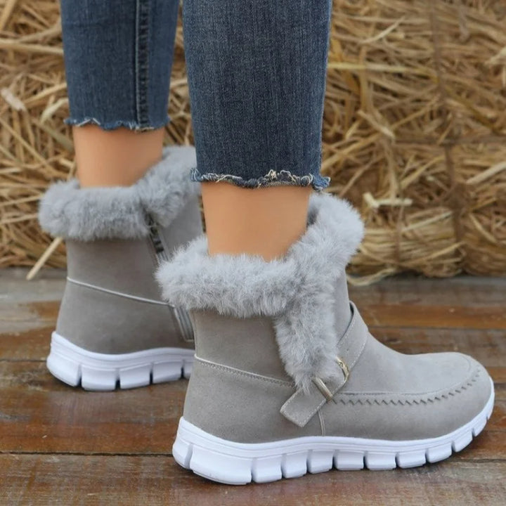 Damen Schneestiefeletten mit Fellrand und Schnalle