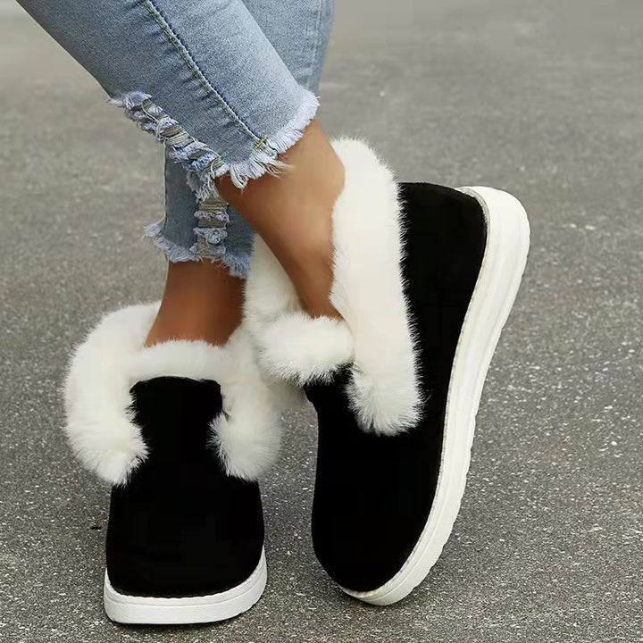Damen Schneestiefeletten mit flauschigem Plüschkragen in Braun