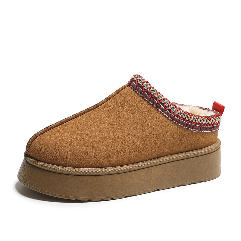 Plateau-Stiefeletten aus Wildleder mit besticktem Kragen