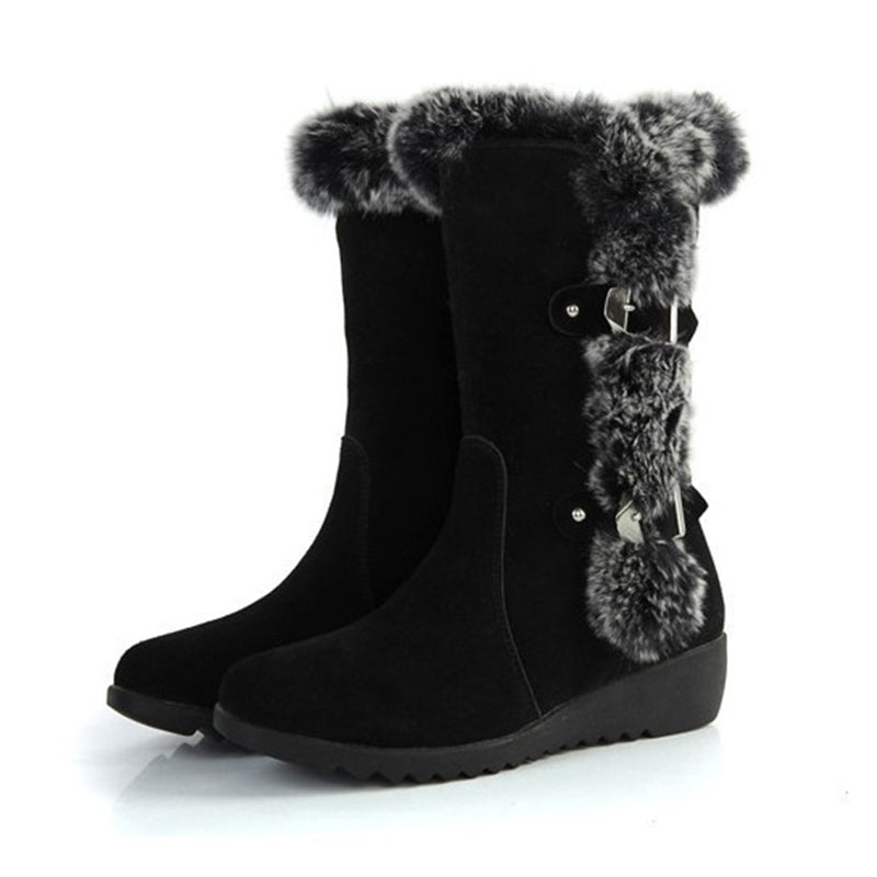 Halbhohe Damen Winterstiefel mit Kunstfellrand