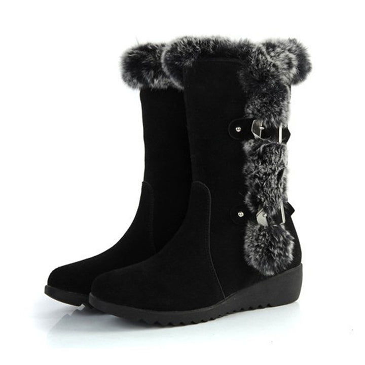 Halbhohe Damen Winterstiefel mit Kunstfellrand