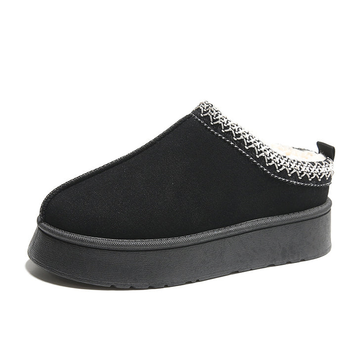Plateau-Stiefeletten aus Wildleder mit besticktem Kragen