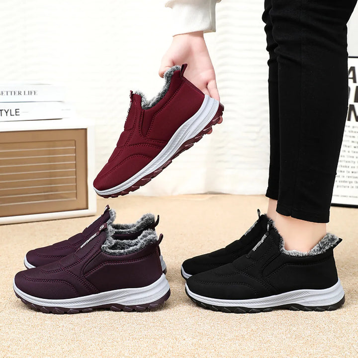 Damen Slip-On Winterschuhe mit Reißverschluss und Profilsohle
