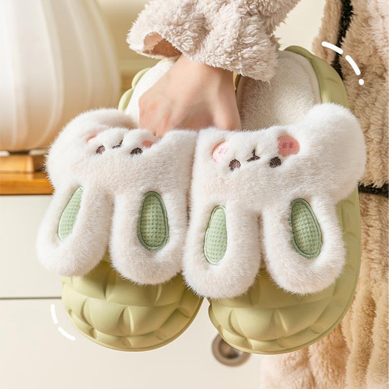 Flauschige Hasen-Hausschuhe in Rosa mit Klett