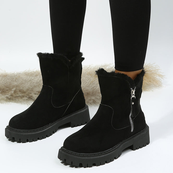 Gefütterte Damen Schneestiefel mit Plüschumschlag