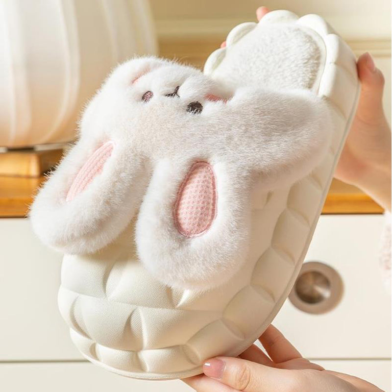 Flauschige Hasen-Hausschuhe in Rosa mit Klett