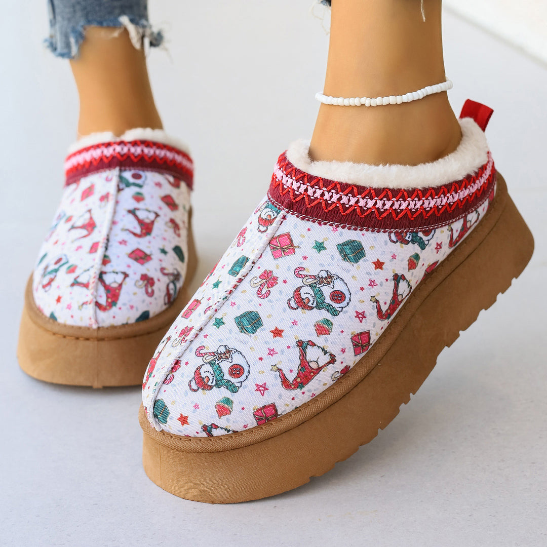 Damen Stiefeletten mit festlichem Weihnachtsprint und Plateau