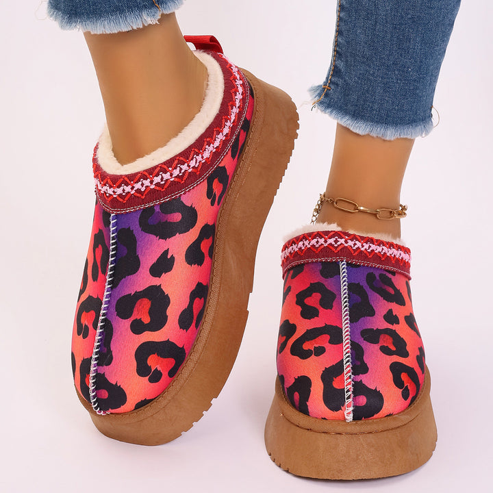 Damen Stiefeletten mit festlichem Weihnachtsprint und Plateau
