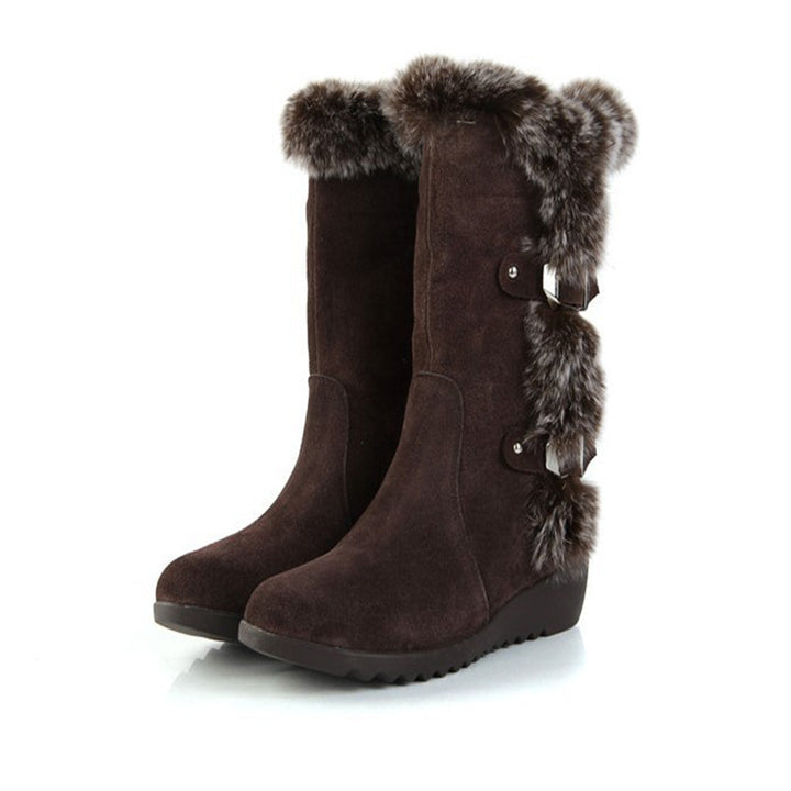 Halbhohe Damen Winterstiefel mit Kunstfellrand