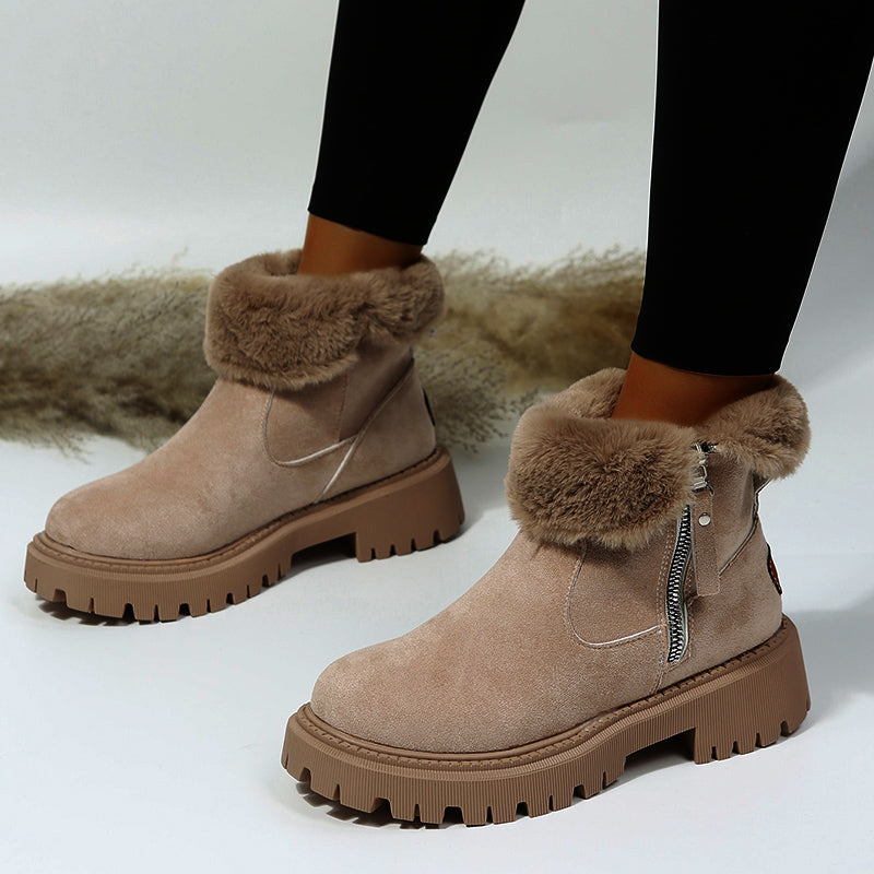 Gefütterte Damen Schneestiefel mit Plüschumschlag