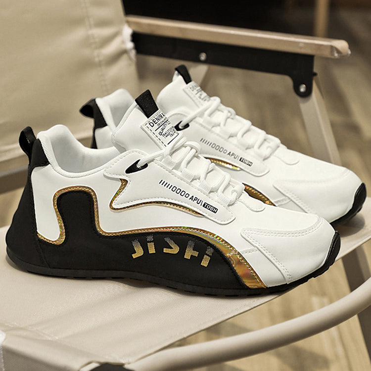 Weisser Dad Sneaker mit goldenen Akzenten