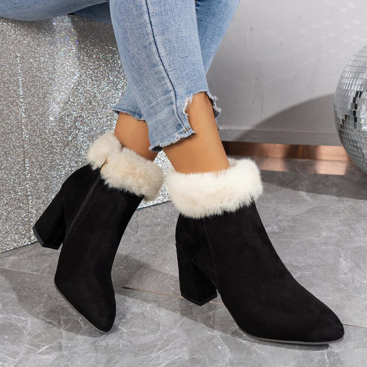 Karierte Damen Stiefeletten mit Blockabsatz