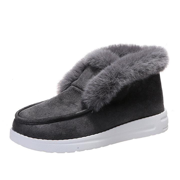 Damen Schneestiefeletten mit flauschigem Plüschkragen in Braun