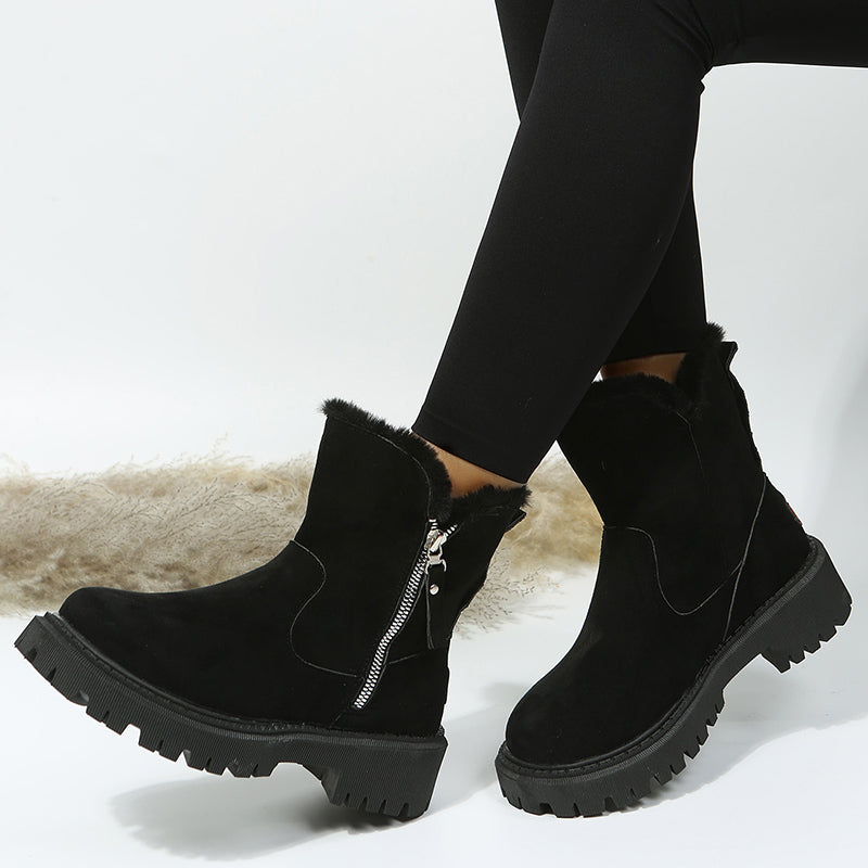 Gefütterte Damen Schneestiefel mit Plüschumschlag