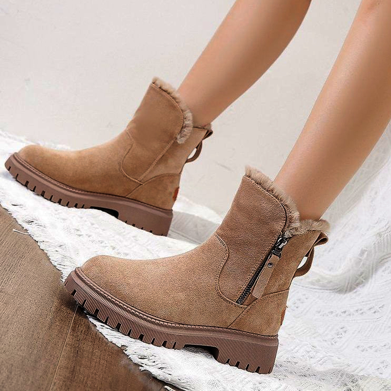 Gefütterte Damen Schneestiefel mit Plüschumschlag