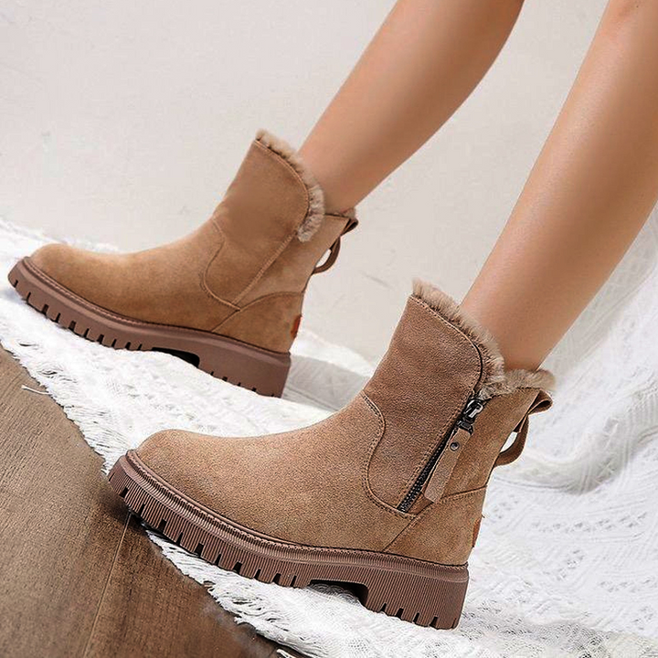 Gefütterte Damen Schneestiefel mit Plüschumschlag