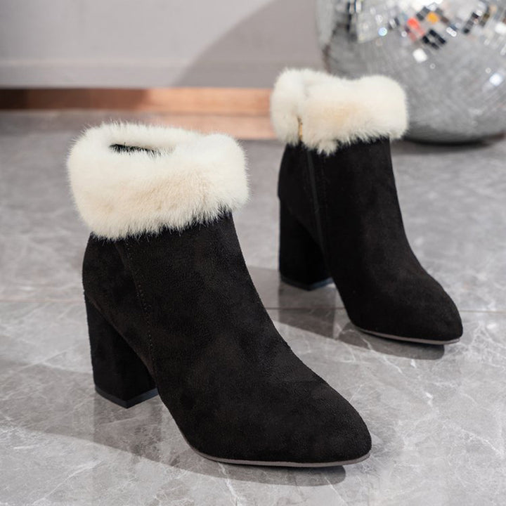 Karierte Damen Stiefeletten mit Blockabsatz