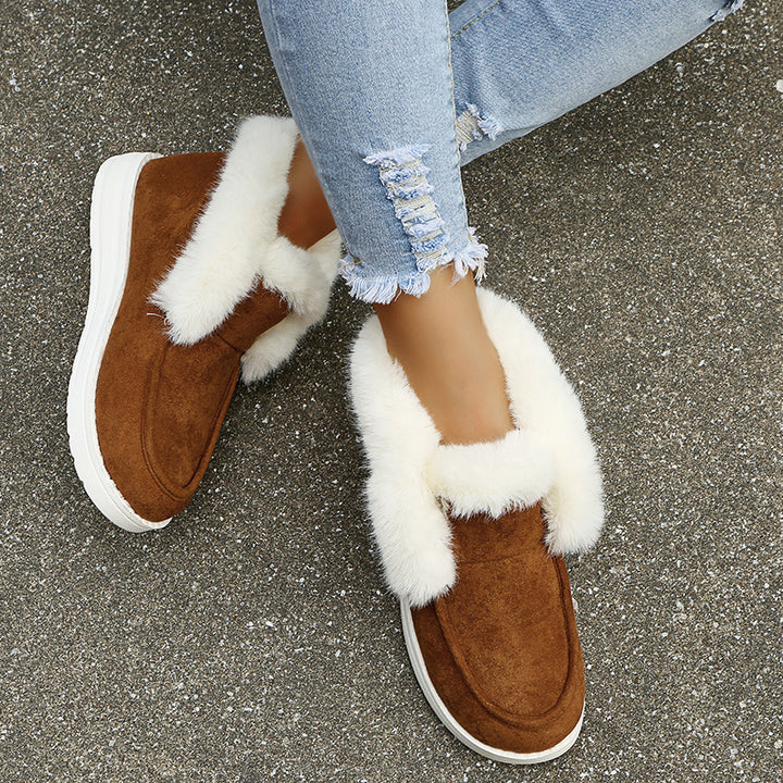 Damen Schneestiefeletten mit flauschigem Plüschkragen in Braun