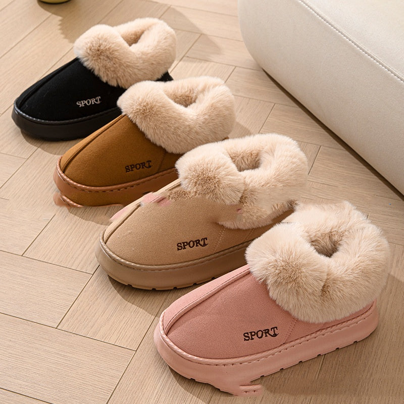 Plateau-Hausschuhe mit Kunstfellrand in Beige