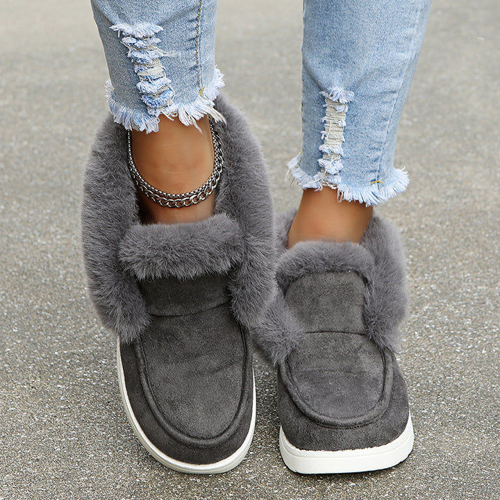 Damen Schneestiefeletten mit flauschigem Plüschkragen in Braun