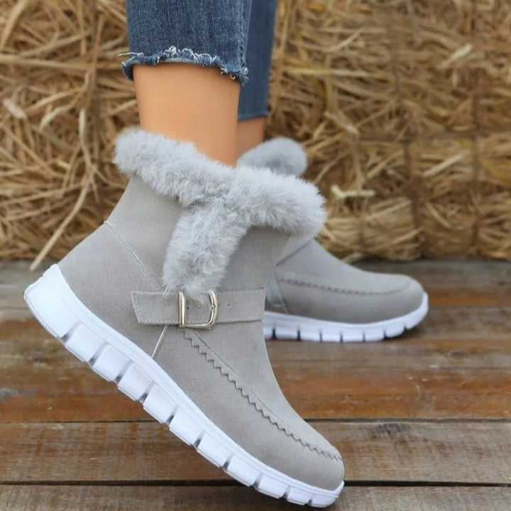 Damen Schneestiefeletten mit Fellrand und Schnalle