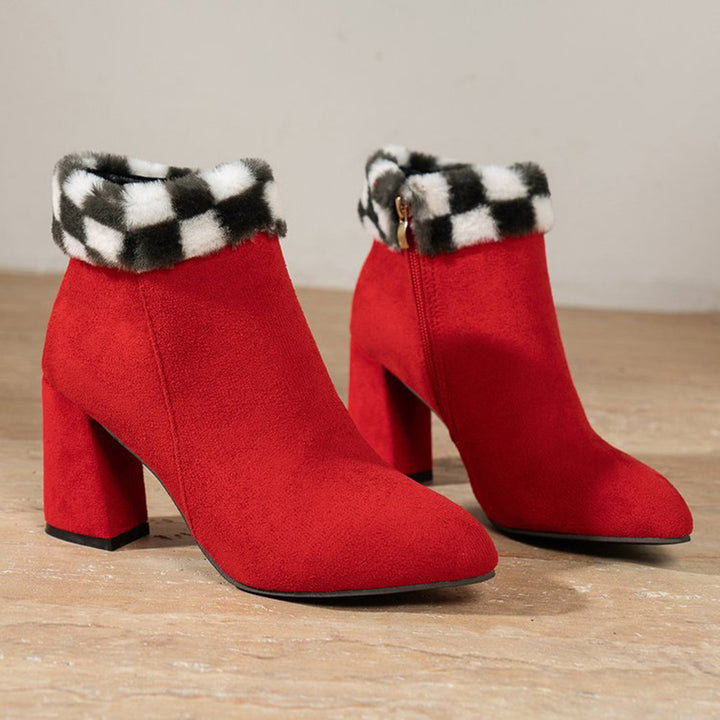 Karierte Damen Stiefeletten mit Blockabsatz